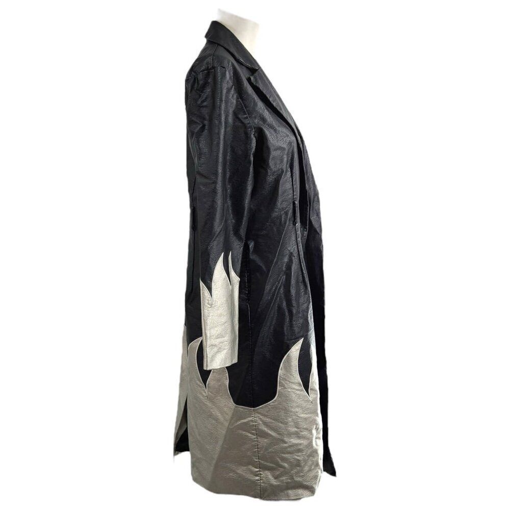 THE RAGGED PRIEST Immortal Coat 16 Silver Flames Faux Leather Trench Mall Goth - Picture 8 of 12
